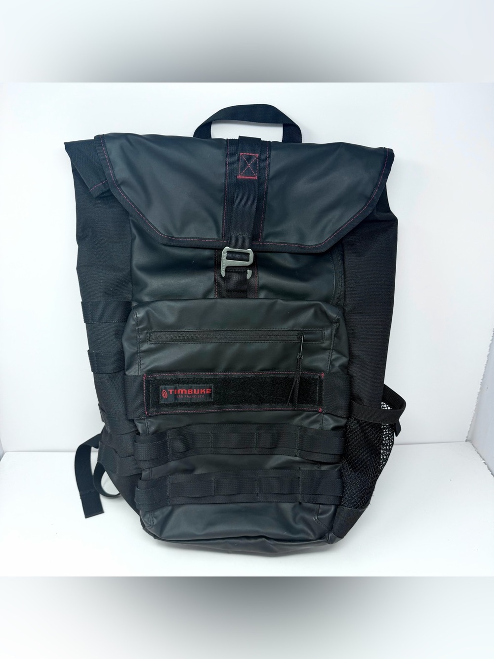 Timbuk2 Spire Laptop Backpack Black Red Stitching Waterproof Rolltop Cycling GUC